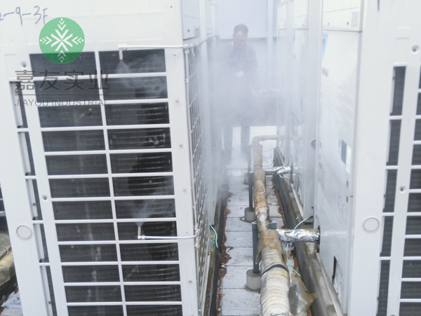 杭州嘉友雾王喷雾降温系统助力丹林建筑空调外机降温项目